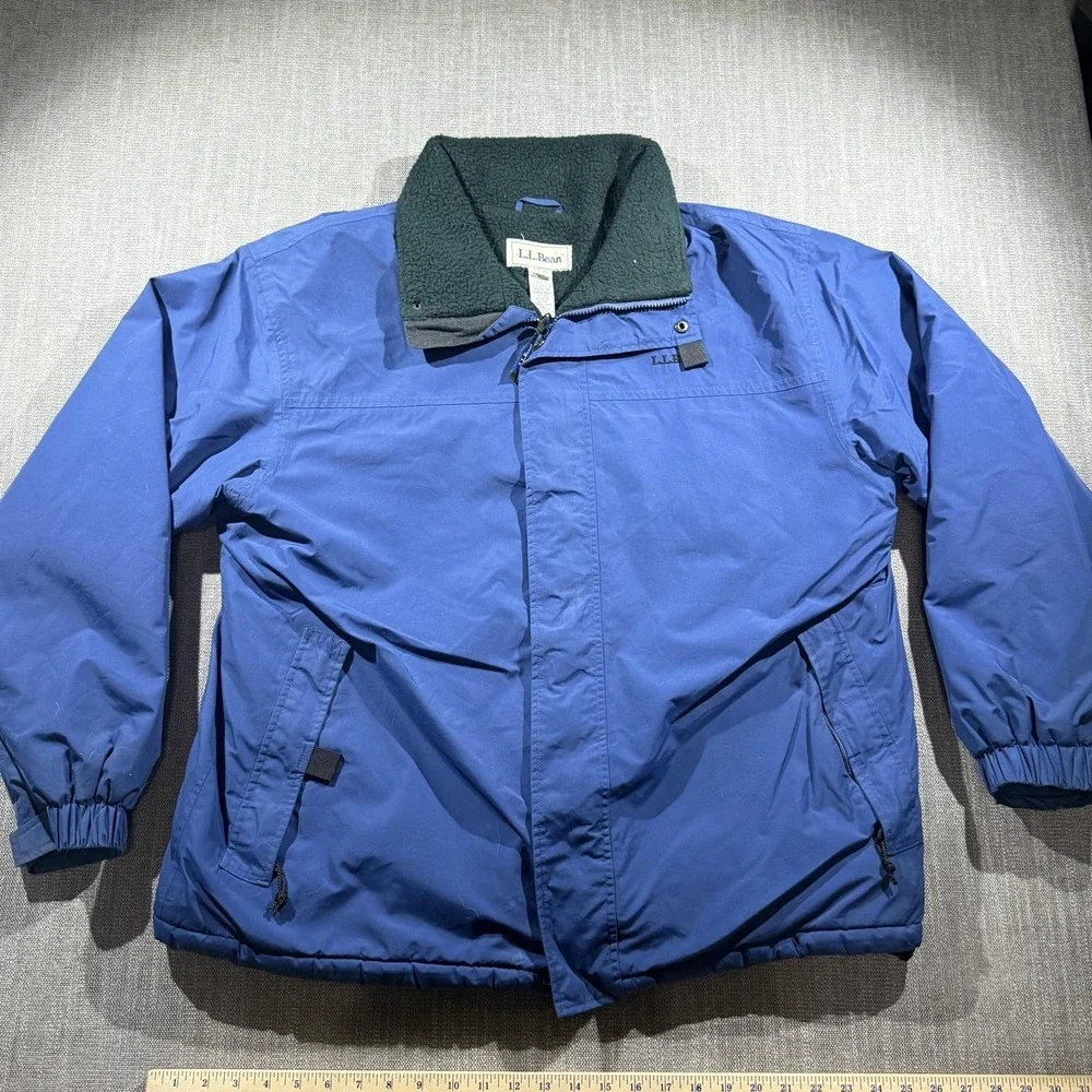 L.L. Bean Jacket Mens XLT Blue Fleece Lined Full Zip Winter Windbreaker Outdoor